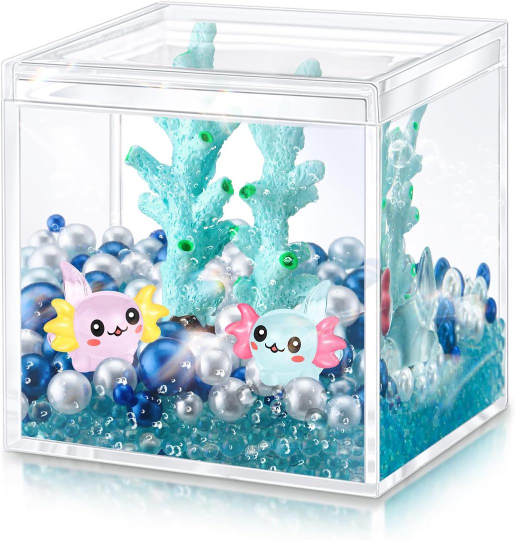 HyDren Mini Axolotl Figures Toy DIY Axolotl Tank Handmade Craft Birthday Party Gifts for Bedroom Living Room Home Table Decorations(Cute Coral,Lake Blue)