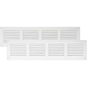 Vent Systems 16'' x 4'' Inch (Overall) White Metal Air Vent Cover - 2 Pack - Louvered Rectangular Return Grill with Built-in Protective Mesh Screen - HVAC Ventilation Grille for Home Improvement