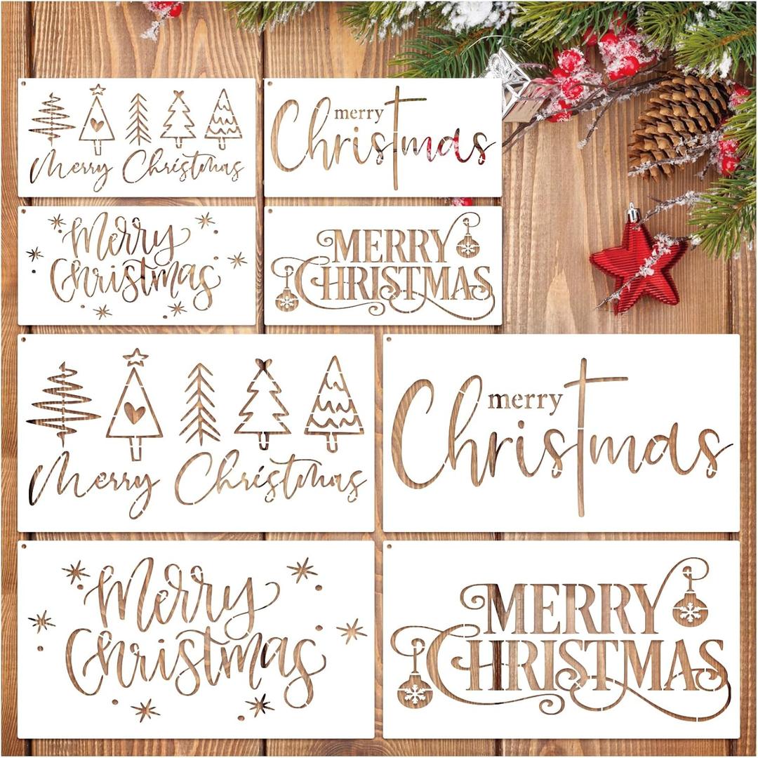 3 x Merry Christmas Stencils for Painting on Wood Signs Reusable Small and Large Merry Christmas Stencil for Door Hanger Doormats Home Canvas Crafts Wall Holiday (Merry8)