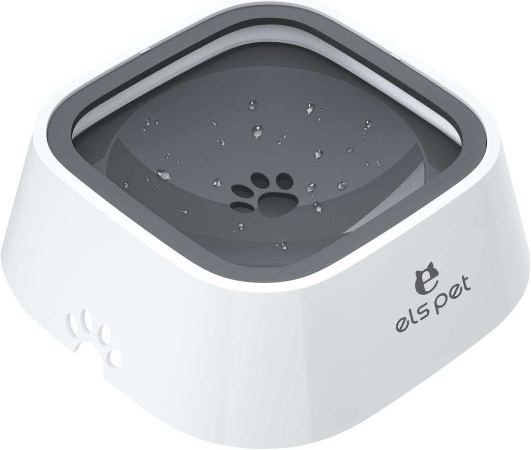 ELS PET Travel Bowl, No Spill, No Drip Slow Water Feeder/Dispenser for Dogs, Cats, 35oz/1L (Grey)