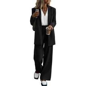 KIRUNDO Women Suits 2 Piece Set Business Casual Dressy Oversized Blazer Jacket and Wide Leg Dress Pantsuits Formal Outfits S