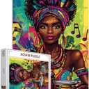 1000 Piece Jigsaw Puzzles for Adults African American Painting Jigsaw Puzzle African Women Black Girl 1000 Pieces Puzzles Game Woman Playing Music Equipment Wall Decor Black History DIY Craft Puzzle (19.7''Wx27.6'H, Artwork-14)