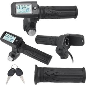 E-Bike Throttle Grip, Electric Bicycle Scooter Handlebar with LCD Battery Voltage Display, Key Knock, Support 36V Or 48V, 60V, 72V, 3 Gear Adjustable Speed Control(6pin)