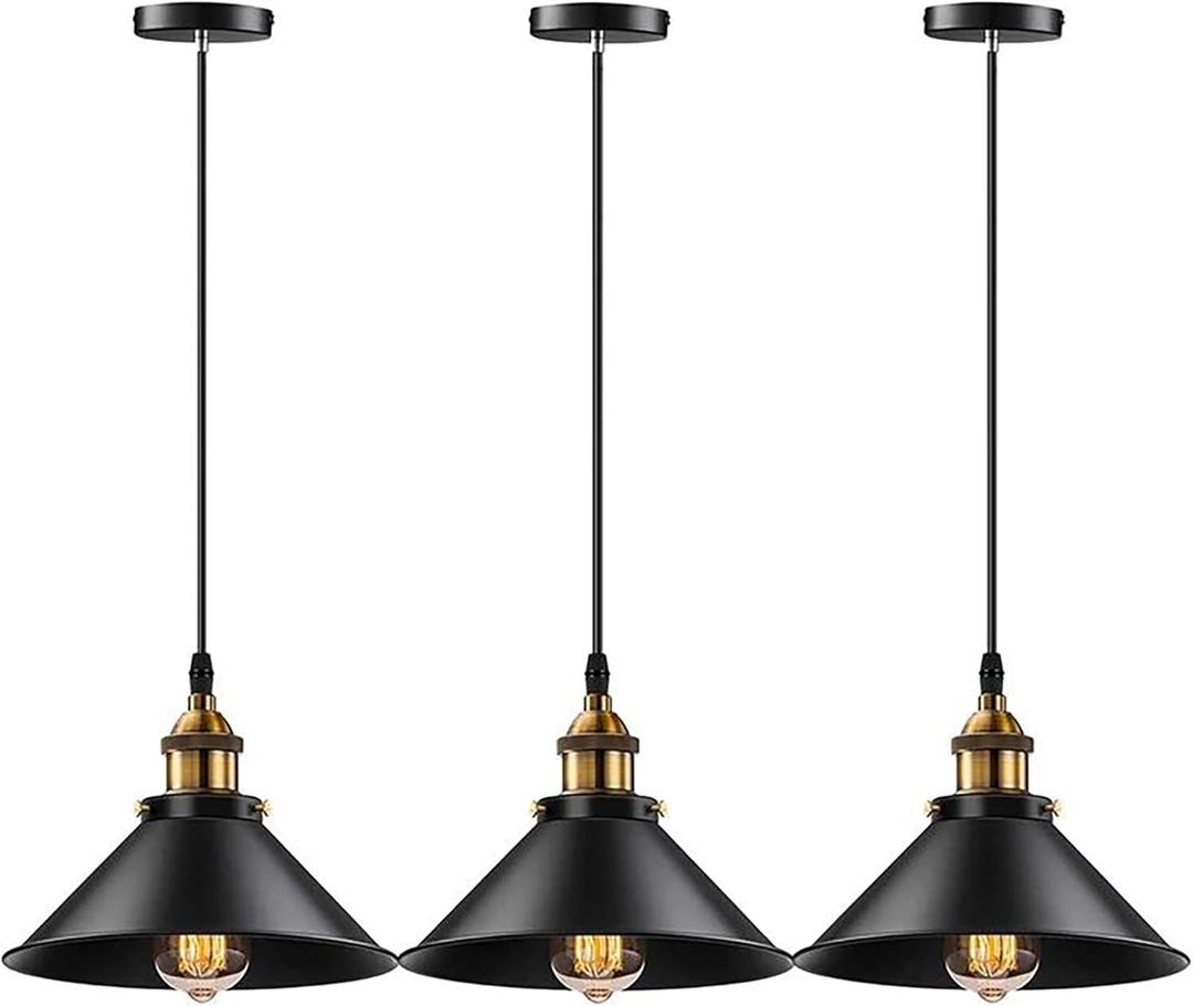 Black Pendant Lights Kitchen Island, Modern Industrial Farmhouse Pendant Lights Fixture,Mini Pendant Lighting for Kitchen Island Decor - 8.66 Inch Shade 47 Inch Cord