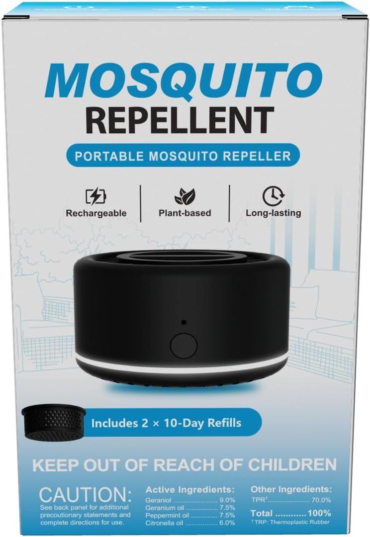 Mosquito Repellent Outdoor Patio, Portable Repellent Device Plant-Derived Mosquito Repeller, Rechargeable Personal Shield for Camping & Outdoor(2 Refills Included)