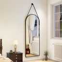 16''x48'' Full Length Mirror, Modern Arched Door Mirror Full Length with Hanging Leather Cord, Wall Mounted Mirror with Hanging Leather Strap for Bathroom Vanity Living Room Bedroom EntranceBlack