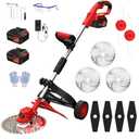 Cordless Weed Wacker, 9-inch Electric Weed Wacker Battery Powered with 2 Pcs 4.0Ah Batteries, 3 in 1 Wheeled Grass Lawn Trimmer/Brush Cutter,3 Types Blades Lightweight Edger Trimmer for Yard Care