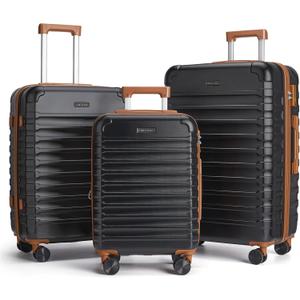LIGHT FLIGHT Luggage Sets, 2 Piece Durable Suitcase Set with Spinner Wheels, 3 Pcs Hardside Lightweight luggage with TSA Lock, Large Checked Travel Suitcases, 20/24/28 Inch,Black/Brown