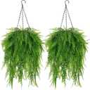Fake Hanging Plant Outdoor Artificial Boston Fern Hanging Baskets 2 Set Fake Ferns Hanging Plants Artificial Decor 23.6" Artificial Hanging Ferns for Outdoors Front Porch Patio Garden Home