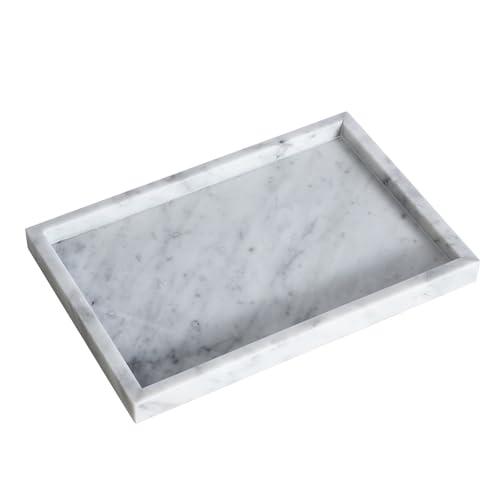 HAMAKAWA Large Bathroom Vanity Tray, Real Natural Marble Sink Tray 12 Inch, Carrara White Limestone Dresser Tray, Modern Countertop Organizer for Soap Dispenser, Kitchen Counter