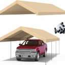 12x20 FT Carport Replacement Canopy Top Upgraded Car Port Canopy Cover for Carport Party Tent Waterproof & UV Protected, Easy Installation with Ball Bungees,Beige(Frame Not Included)