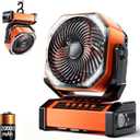 Camping LED Fan with Light, 20000mAh Rechargeable Battery Powered Outdoor Tent Fan with Light and Hook, 4 Speed, Personal USB Desk Fan for Camping, Fishing, Power Outage,Hurricane, Worksite (D12-Orange)