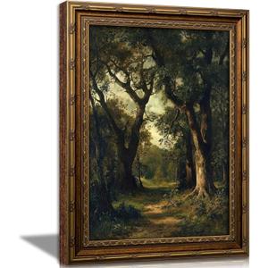 Vintage Forest Path Landscape Framed Wall Art Dark Academia Woodland Prints, 24"L x 16"W