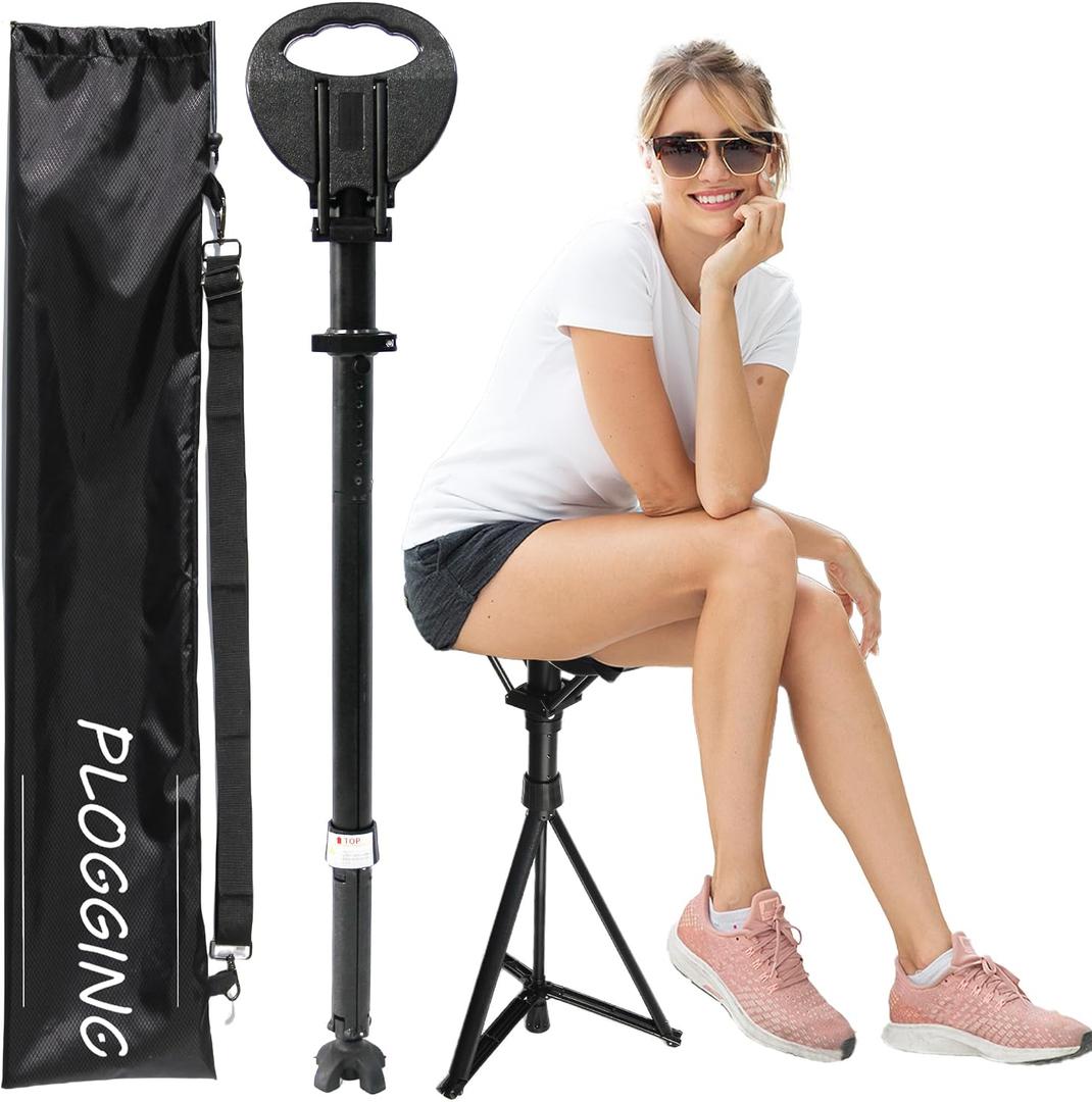 Walking Cane with Seat Folding Lightweight, Portable Cane Seat with Carry Bag, Walking Stick with Seat for Seniors & Adults, Foldable Adjustable Cane Chair for Travel Hiking