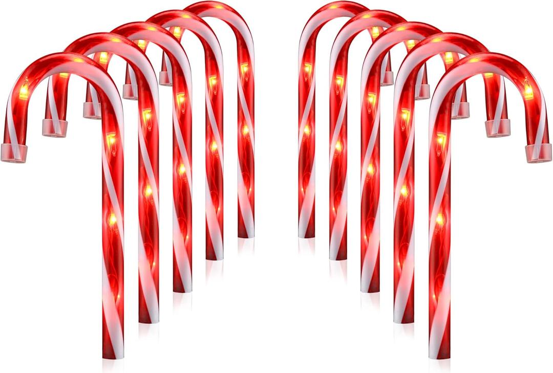 Christmas Candy Cane Lights, Candy Cane Lights Christmas Decorations Outdoor for Yard,Garden(10Inch), 10Pack (Red)