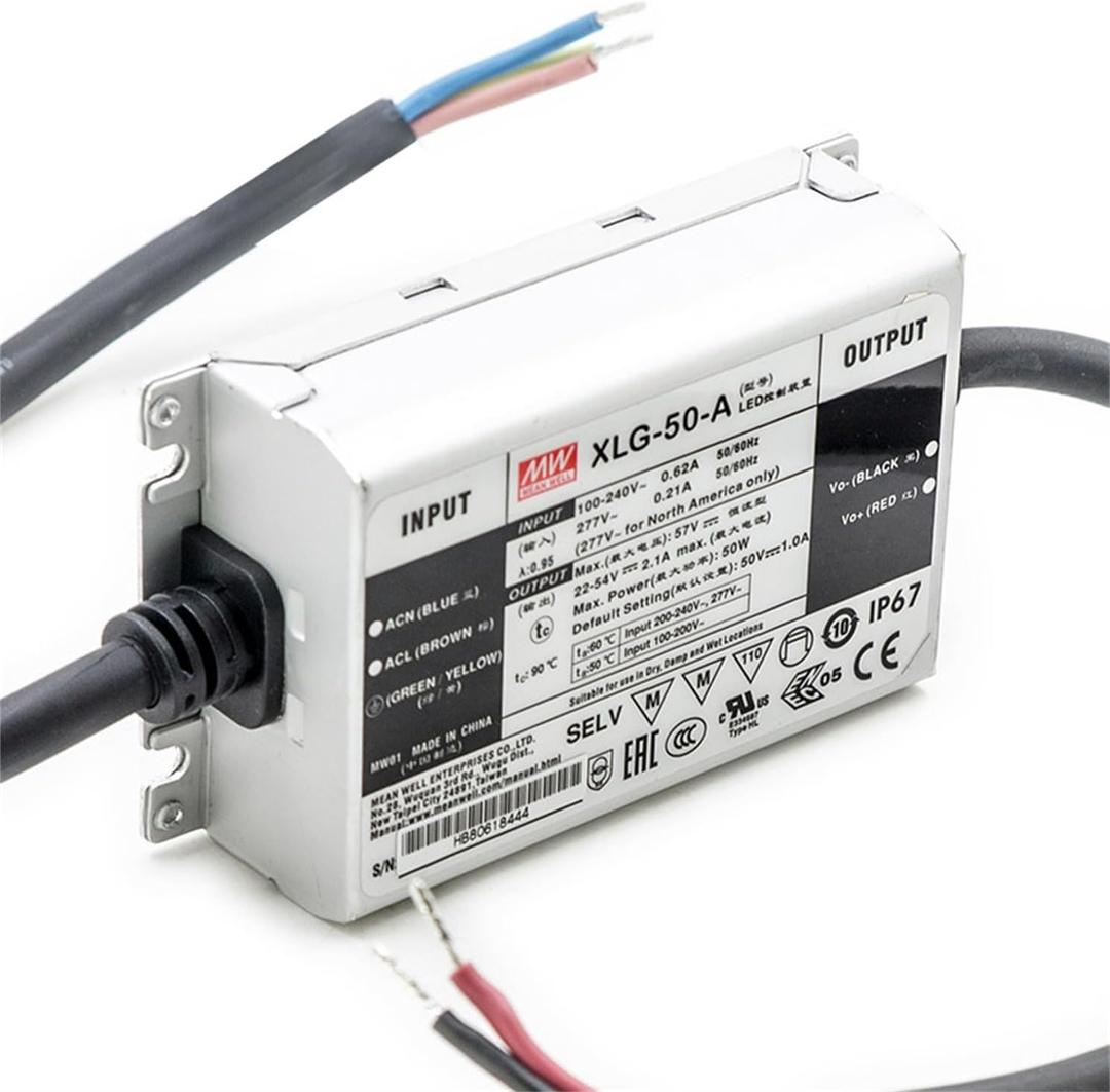 XLG-50-A 50W Constant Voltage LED Driver for Lighting - 1A 22-54V Range, Metal Casing, IP67, Suitable for Hazardous Locations and Industrial Lighting