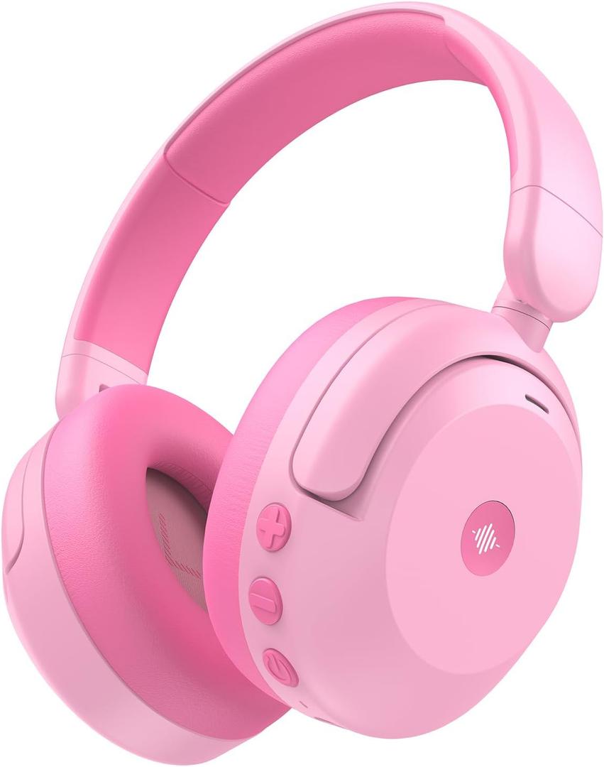iClever BTH20 Active Noise Cancelling Headphones for Kids, 60H Play Time,Type C Fast Charging, Safe Volume 80dBA, Bluetooth5.4, Award-Winning Kids Headphones Wireless for iPad Tablet Airplane, Pink