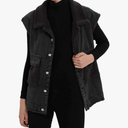 Womens Loose Sherpa Fleece Lined Denim Vest Casual Sleeveless Button Down Jean Vest Jacket, L