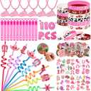 SNLN 110Pcs Cowgirl Party Favors Hot Pink Princess Birthday Supplies for Girls, Cowgirl Straws Necklace Bubble Wands Silicone Bracelet Western Tattoo Stickers Rodeo Hot Pink Horse Party Favors