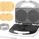 Mini Pizzelle Maker Machine with a 3'' Cutter, Mini Stroopwafel Iron, Bake 2 x 4'' Pizzelles or 3'' Stroopwafels, Excellent for Holiday, Party, Dessert Treat Making & More