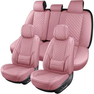 Leather Car Seat Covers Full Set Breathable Automotive Seat Covers Waterproof Seat Protectors Universal Fit for Most Automotive Cars SUV Trucks Van (Pink, Full Set)