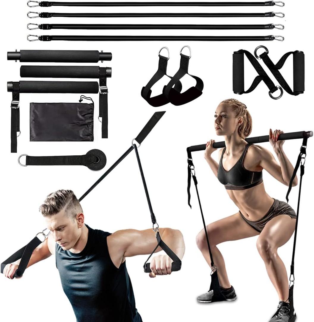 Pilates Exercise Bar Kit with Resistance Bands (Black-120lbs)