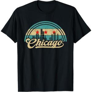Chicago Flag Skyline Vintage USA Chicago Flag Illinois USA T Shirt, Small