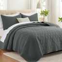 Lavsiry Dark Grey Quilt Full/Queen Size Bedding Set, Summer Thin Microfiber Quilted Bedspread & Coverlet, Soft Lightweight Comforter for All Seasons - 3 Piece(1 Quilt, 2 Pillow Shams)