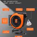65FT Retractable Extension Cord Reel, 12AWG/3C SJTOW Heavy Duty Power Cord with Lighted Triple Tap Outlet, 15A Circuit Breaker, 180 Swivel Removable Bracket for Wall/Ceiling Mount, UL Listed