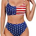 Tempt Me Women High Waisted Bikini Set Athletic Two Piece Swimsuits Sporty High Cut Bathing Suit with Scoop Neck.M