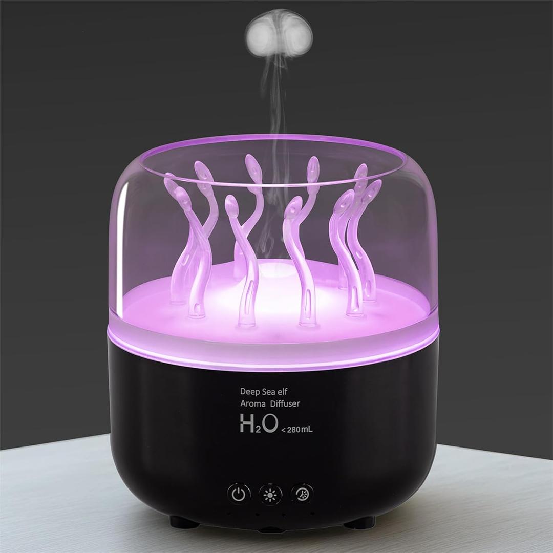 Jellyfish Humidifier Diffuser, 280ml Essential Oil Diffuser with Remote, 7 Color Lights, Quiet Ultrasonic Cool Mist Humidifier for Home, Office, Nursery, Auto-Off (Black)