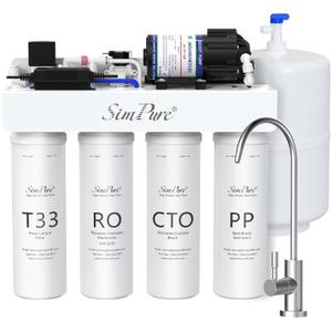 SimPure Reverse Osmosis Water Filter, Near 0 TDS Reverse Osmosis System 7 Stage, NSF/ANSI 58 Certified, Under Sink RO Water Filtration System 100 GPD with Tank, Build in Pump, BPA Free