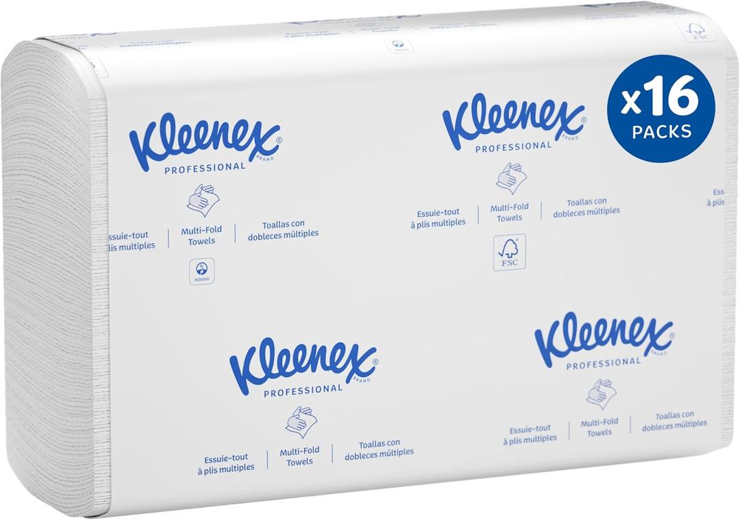 Kleenex Professional Universal Multifold Paper Towels, Bulk (01890), Absorbency Pockets, 9.2" x 9.4" Towel, White (150 Sheets/Pack, 16 Packs/Case, 2,400 Sheet Total)