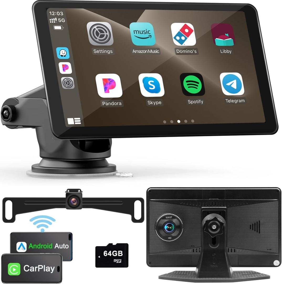 Portable Apple Carplay Screen for Car, 7" Wireless Apple Carplay & Android Auto, 4K Dash Cam, 1080p Backup Camera DVR, Car Audio Receivers GPS Navigation Mirror Link, Bluetooth, FM, Siri VEKOOTO A3016