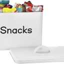 BSTKEY Snack Bin for Countertop, White Metal Snack Organizer for Pantry Kitchen, Rustic Snack Storage Container for Chips Candy Pretzels Cookies Popcorn