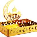 DoubleFill Ramadan Serving Tray Gold Eid Mubarak Holder Al-fitr Home Decoration for Moon Star Tray Gold Container for Home Islamic Muslim Party Tableware Kitchen Dessert Food Storage(Mosque)