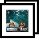 16x16 Frame Set of 2, Black Wood Style for 12 x 12 Mat, 16x16 in