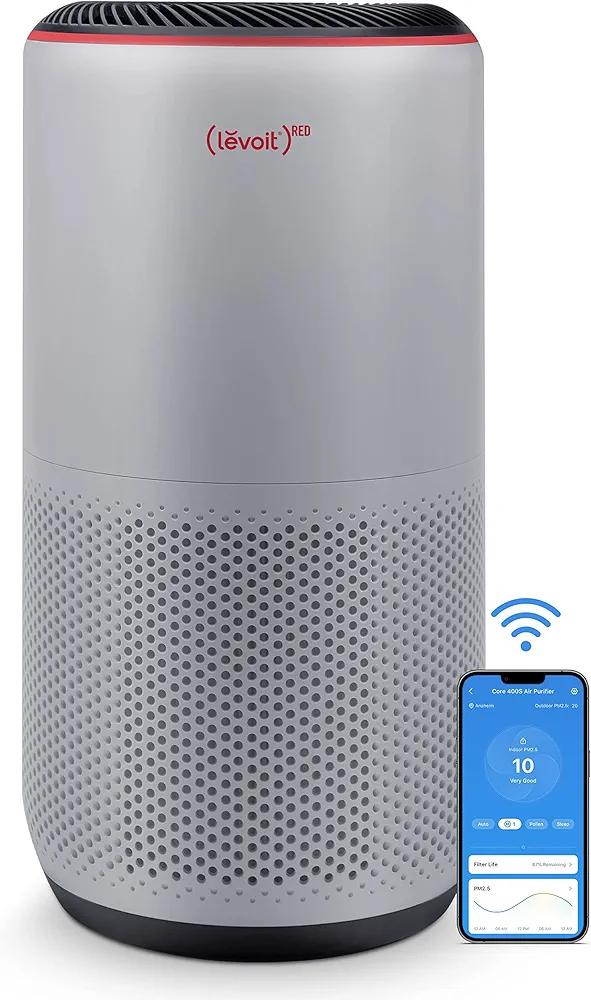 LEVOIT Air Purifiers for Home Large Room Up to 1980 Ft² in 1 Hr With Air Quality Monitor, Smart WiFi and Auto Mode, 3-in-1 Filter Captures Pet Allergies, Smoke, Dust, Pollen, Core 400S, Gray
