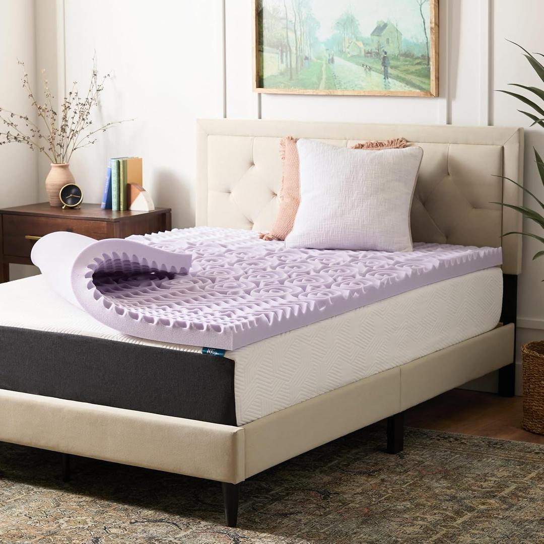 LUCID Lavender Infused 3 Inch Memory Foam Mattress Topper with 5 Zones Twin XL Size Plush Feel CertiPUR Certified Dorm Room Essentials