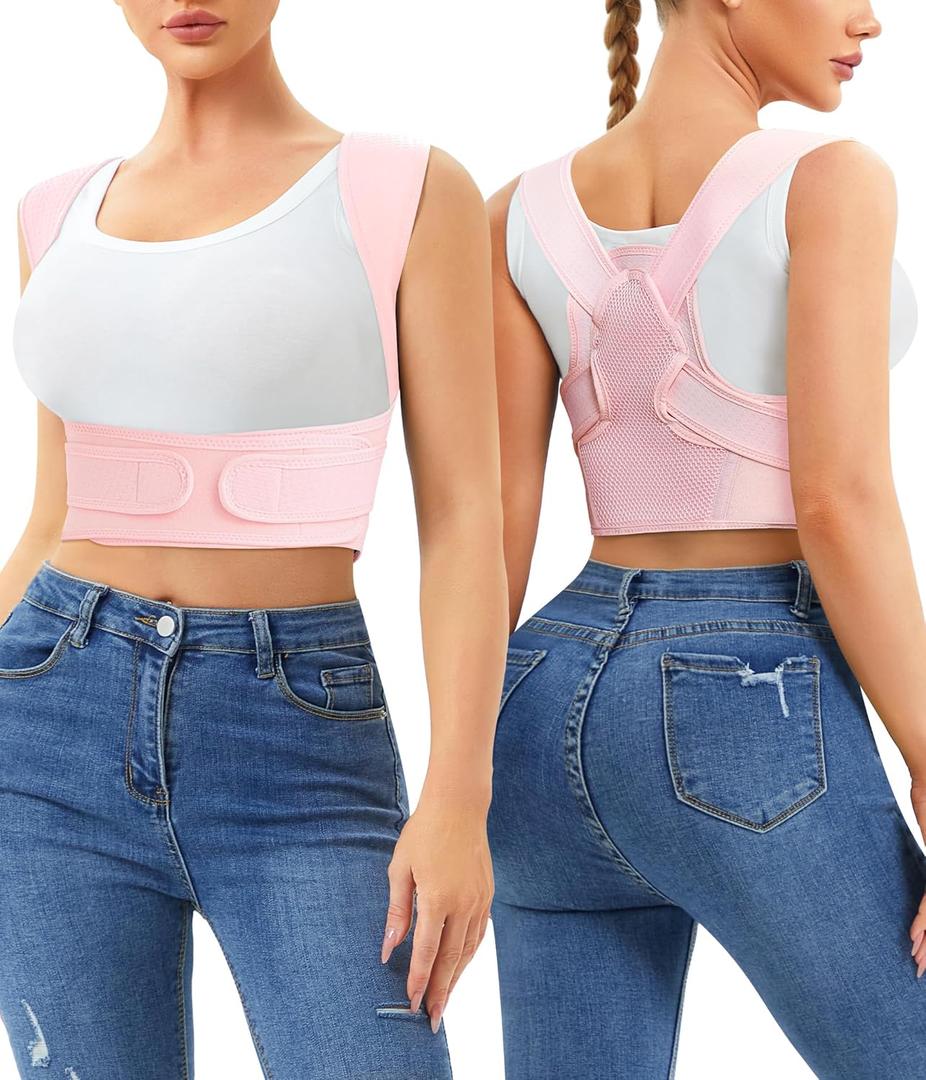 URSEXYLY Posture Corrector for Women and Men Adjustable Upper Back Brace Breathable Spine Support-Neck, Shoulder, Clavicle, Back Relief (M/L, Pink)