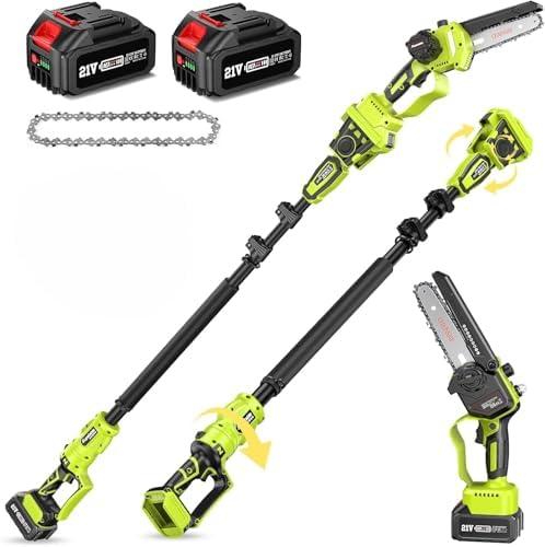 Supstable 2-in-1 Cordless Pole Saw & Mini Chainsaw, 6" & 8" Brushless Dual-Blade with 2×4000mAh Batteries and a Telescopic Pole, Extendable to 15ft for Effortless Tree Cutting & Branch Trimming