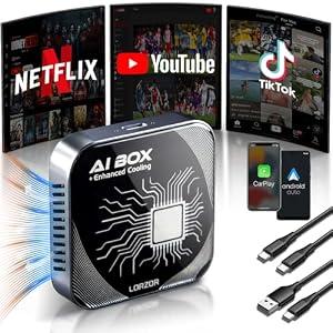 2026 Upgraded 3 in 1 Wireless CarPlay Adapter, Enhanced Cooling Fan, AI Magic Box Video Player for Apple iPhone&Android, Built-in Net-Flix YouTube Tiktok with 5.8GHz WiFi USB TF Card for OEM CarPlay Car