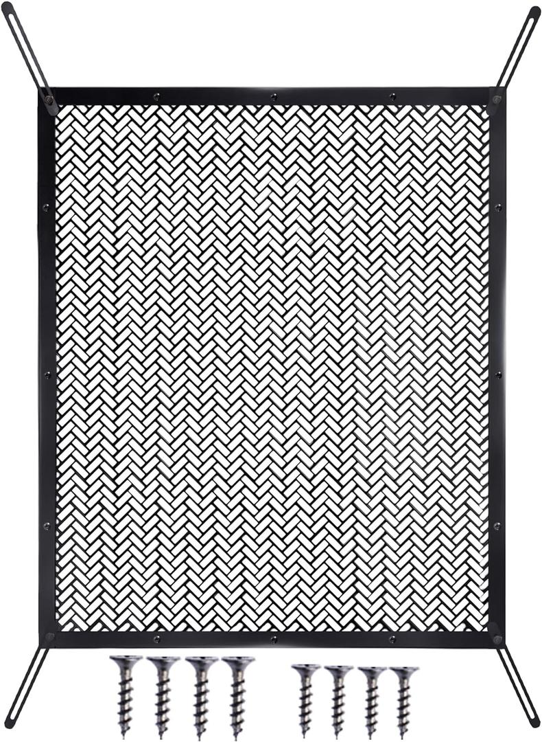 Black camper screen door protector for dogs. Fits 20" to 29". Adjustable Aluminum Grille Guard for Camper Screen Doors, Corrosion-Resistant, Enhanced Screen Protection