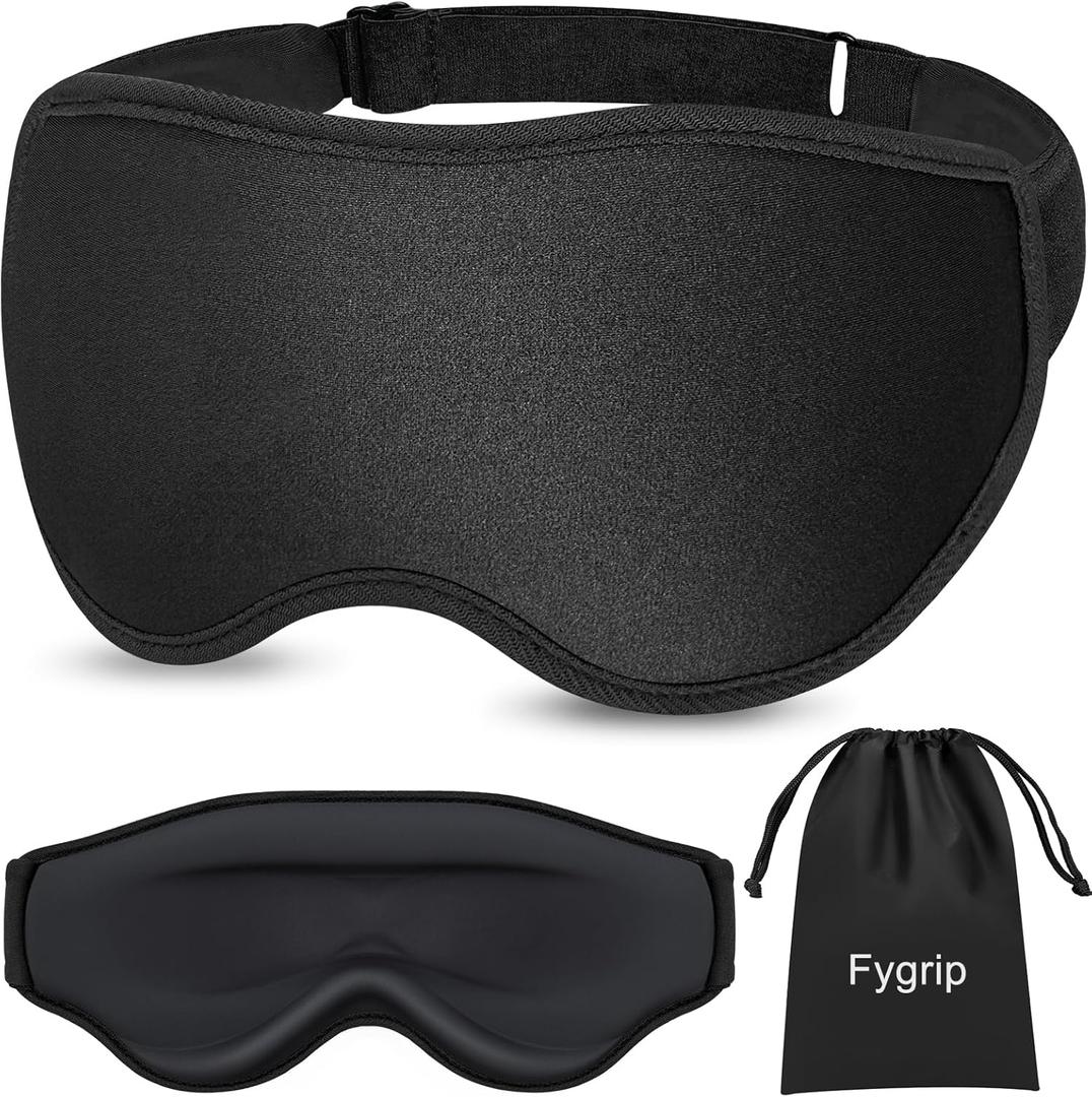 3D Eye Mask Sleep Mask for Men & Women, 100% Pressure-Free & Light Block-Out Eye Mask for Sleep with Easy Adjustable Strap, Night Eye Cover for Travel, Black