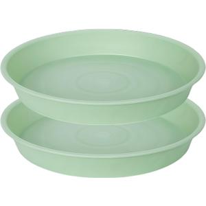 2 Pack of 14 inch Plant Saucers Bird Bath Bow Round, Plastic Plant Saucer Tray for Pots, White Planters for Indoor Plants, Plant Trays for Planter 12-15" (14", Light Green)