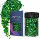 Ceya Holographic Chunky Glitter, 4.9oz/ 140g Green Craft Glitter Powder Mixed Chunky & Fine Flakes Iridescent Nail Sequins for St Patricks Day Party Decor, Epoxy Resin, Tumblers, Slime, Painting