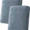 H.VERSAILTEX Velvet Stretch Couch Cushion Cover Plush Cushion Slipcover for Chair Loveseat Sofa Cushion Furniture Protector Seat Cushion Sofa Cover (2 Piece Medium Sofa Cushion Covers, Stone Blue)