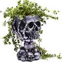 Skull Planter, Gothic Planters for Halloween Decorations Indoor/Outdoor Plants, Goth Flower Pots, Plant Pots, Skull Flower Pot, Plant Pot, Unique Vase with Drainage(Tall Black)