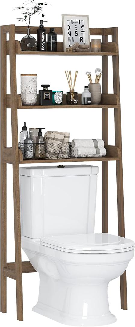 UTEX Over The Toilet Storage Shelf, 3-Tier Over Toilet Bathroom Organizer, Above Toilet Storage Rack (Wood Grain), 25.1"L x 10"W x 61.5"H