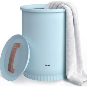 Asuka Towel Warmer, Large Towel Warmer for Bathroom with Wood Handle, 4 Delay Settings&Auto Shut Off, Towel Warmer Bucket Fits Two 40"X70" Oversized Towels, Bathrobes, Blankets, PJ's and More, Blue